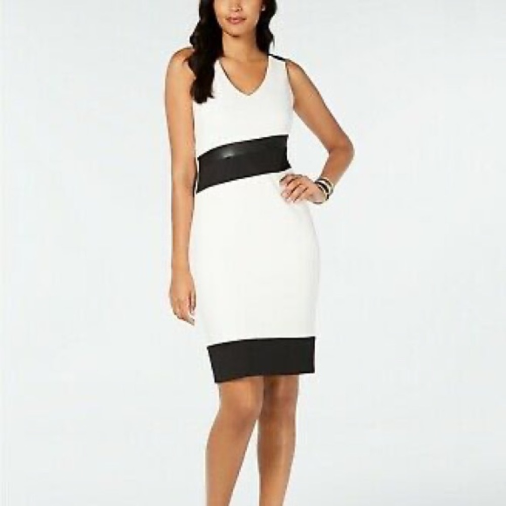 NWT Thalia Sodi Faux Leather Trim Sheath Dress